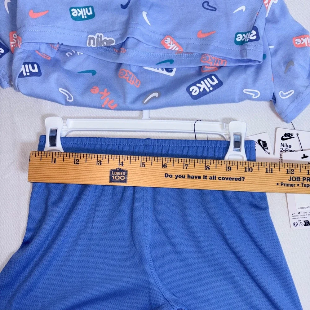 Nike 2-Piece Set 4 Blue Beyond NEW Logo Tee Mesh Shorts 86M858-UAV